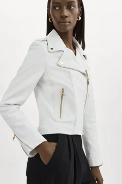Clearance LAMARQUE DONNA GOLD | Iconic Leather Biker Jacket White