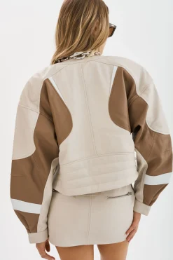 Cheap LAMARQUE DUSTIN | Leather Racer Jacket Bone/Winter White/Mocha