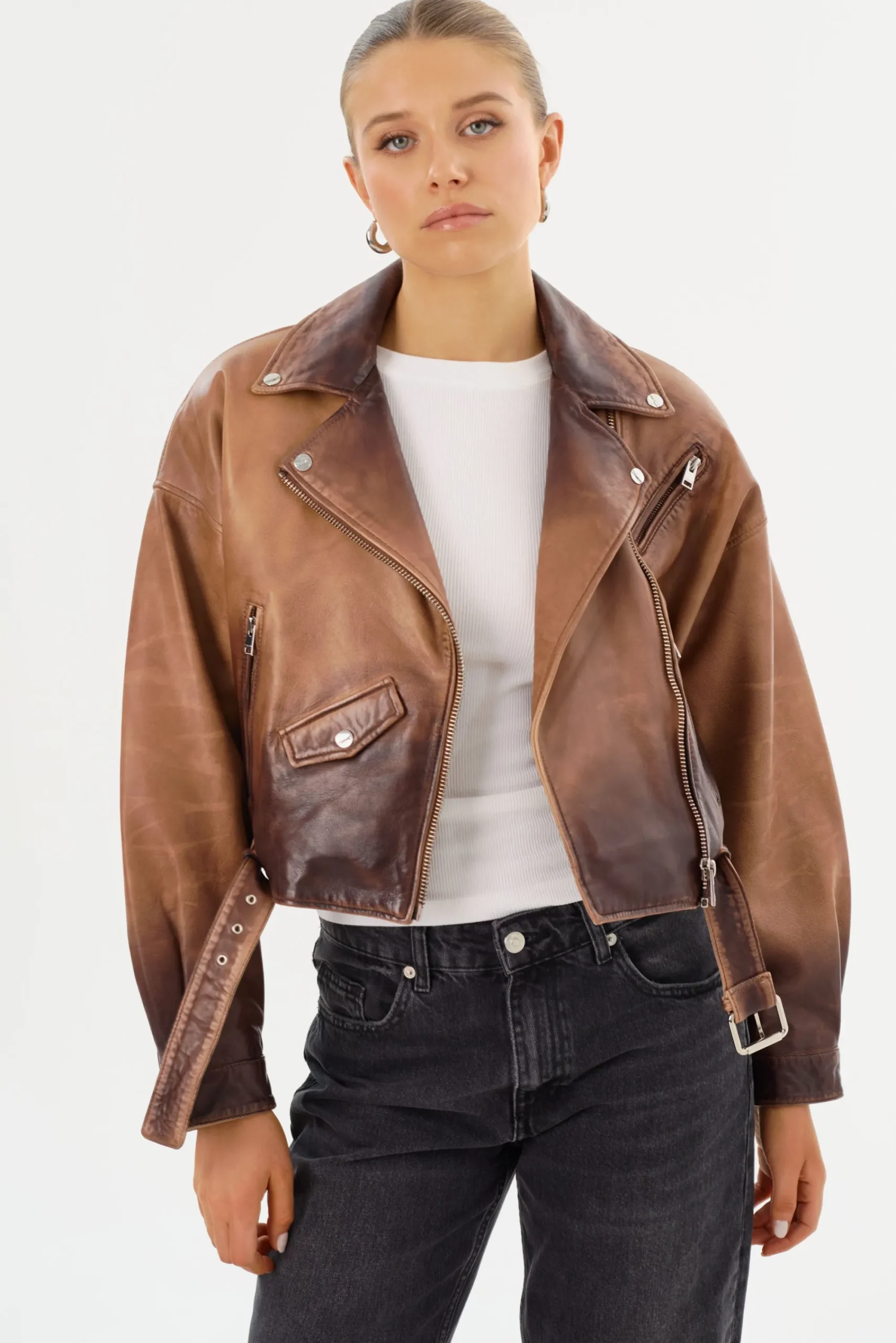Discount LAMARQUE DYLAN | 80's Leather Biker Jacket Almond Shadow