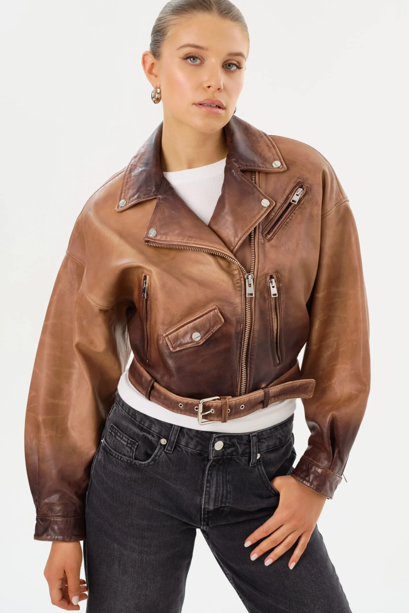 Discount LAMARQUE DYLAN | 80's Leather Biker Jacket Almond Shadow