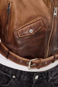 Discount LAMARQUE DYLAN | 80's Leather Biker Jacket Almond Shadow