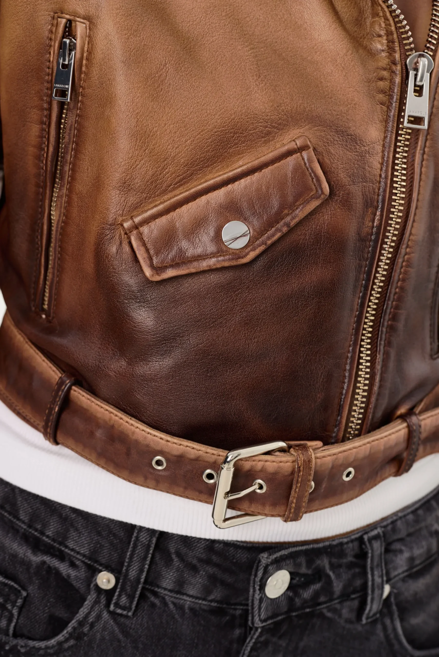 Discount LAMARQUE DYLAN | 80's Leather Biker Jacket Almond Shadow