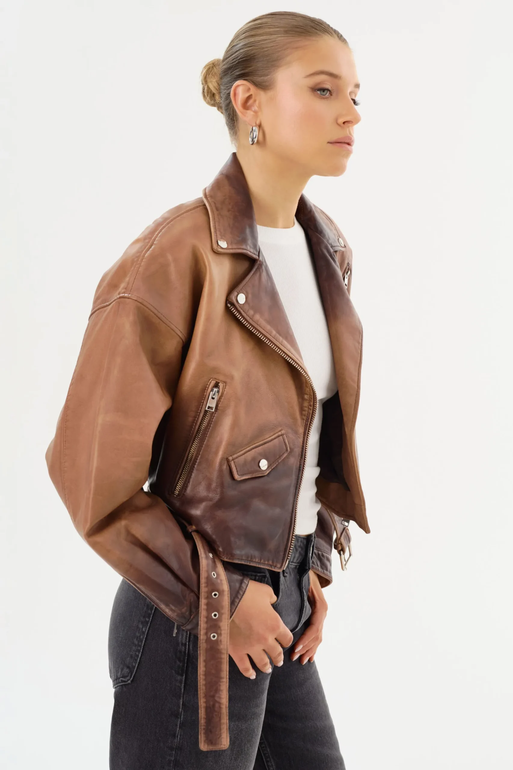 Discount LAMARQUE DYLAN | 80's Leather Biker Jacket Almond Shadow
