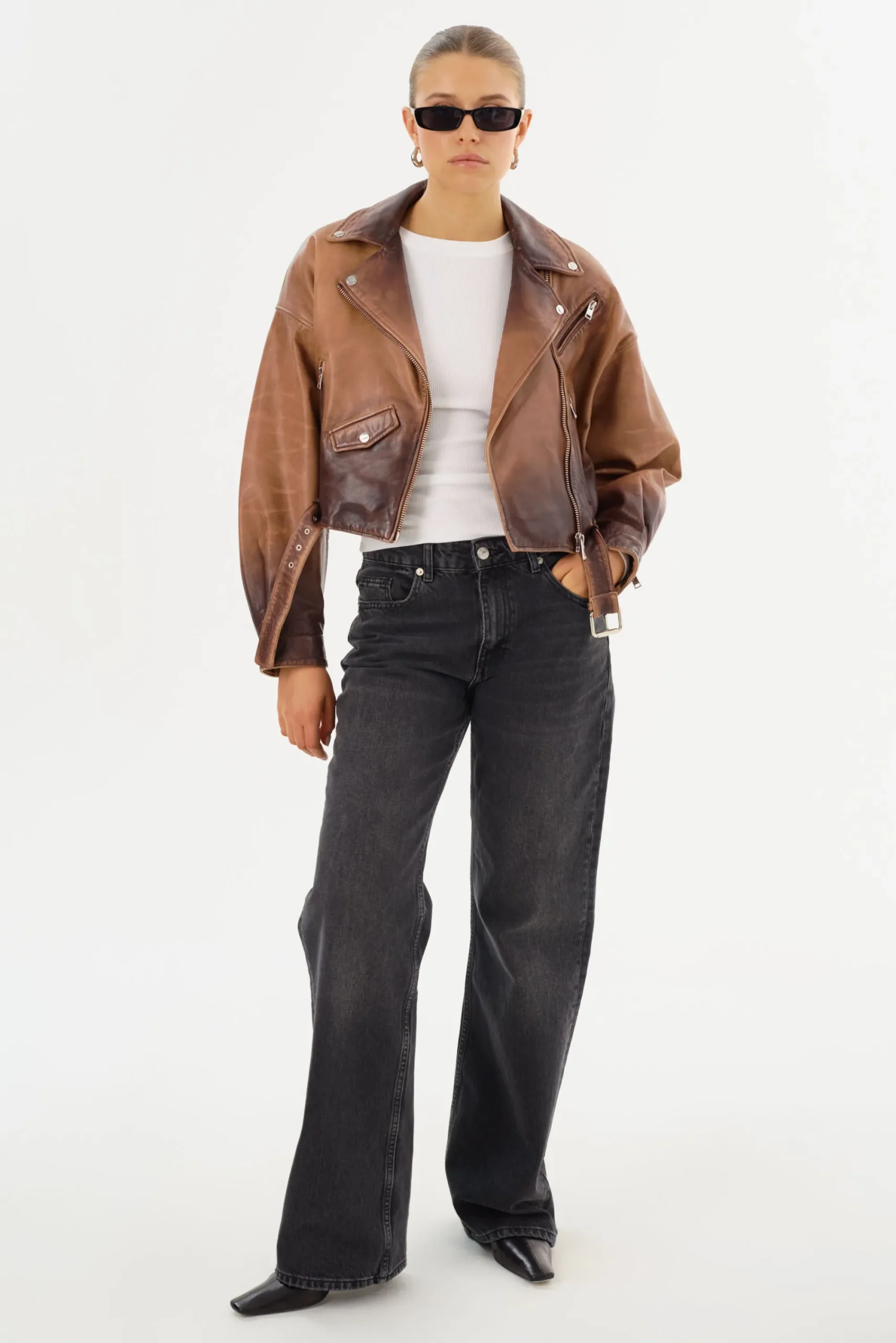 Discount LAMARQUE DYLAN | 80's Leather Biker Jacket Almond Shadow