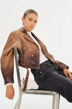 Discount LAMARQUE DYLAN | 80's Leather Biker Jacket Almond Shadow