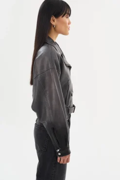 Discount LAMARQUE DYLAN | 80's Leather Biker Jacket Black Shadow