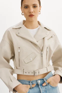 Outlet LAMARQUE DYLAN | 80's Leather Biker Jacket BONE