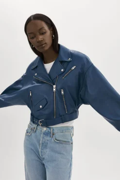 Flash Sale LAMARQUE DYLAN | 80's Leather Biker Jacket Midnight Blue