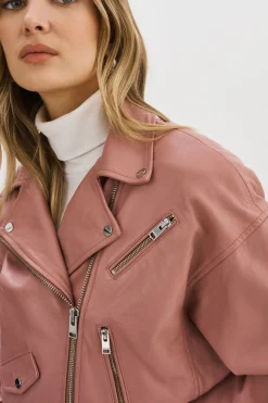 Best LAMARQUE DYLAN | 80's Leather Biker Jacket MAUVE PINK