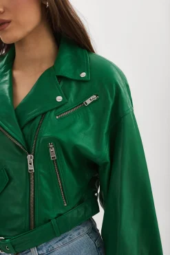 Cheap LAMARQUE DYLAN | 80's Leather Biker Jacket VIBRANT GREEN