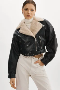 Store LAMARQUE DYLAN | 80's Sherpa Leather Biker Jacket Black/Ecru