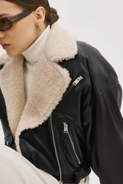 Store LAMARQUE DYLAN | 80's Sherpa Leather Biker Jacket Black/Ecru