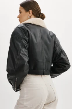 Store LAMARQUE DYLAN | 80's Sherpa Leather Biker Jacket Black/Ecru