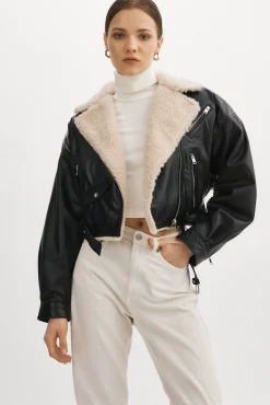 Store LAMARQUE DYLAN | 80's Sherpa Leather Biker Jacket Black/Ecru