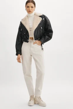 Store LAMARQUE DYLAN | 80's Sherpa Leather Biker Jacket Black/Ecru