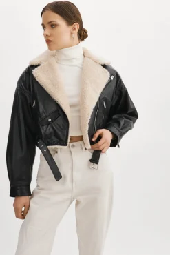 Store LAMARQUE DYLAN | 80's Sherpa Leather Biker Jacket Black/Ecru