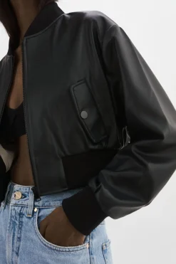 Discount LAMARQUE EVELIN | Faux Leather Cropped Bomber Black