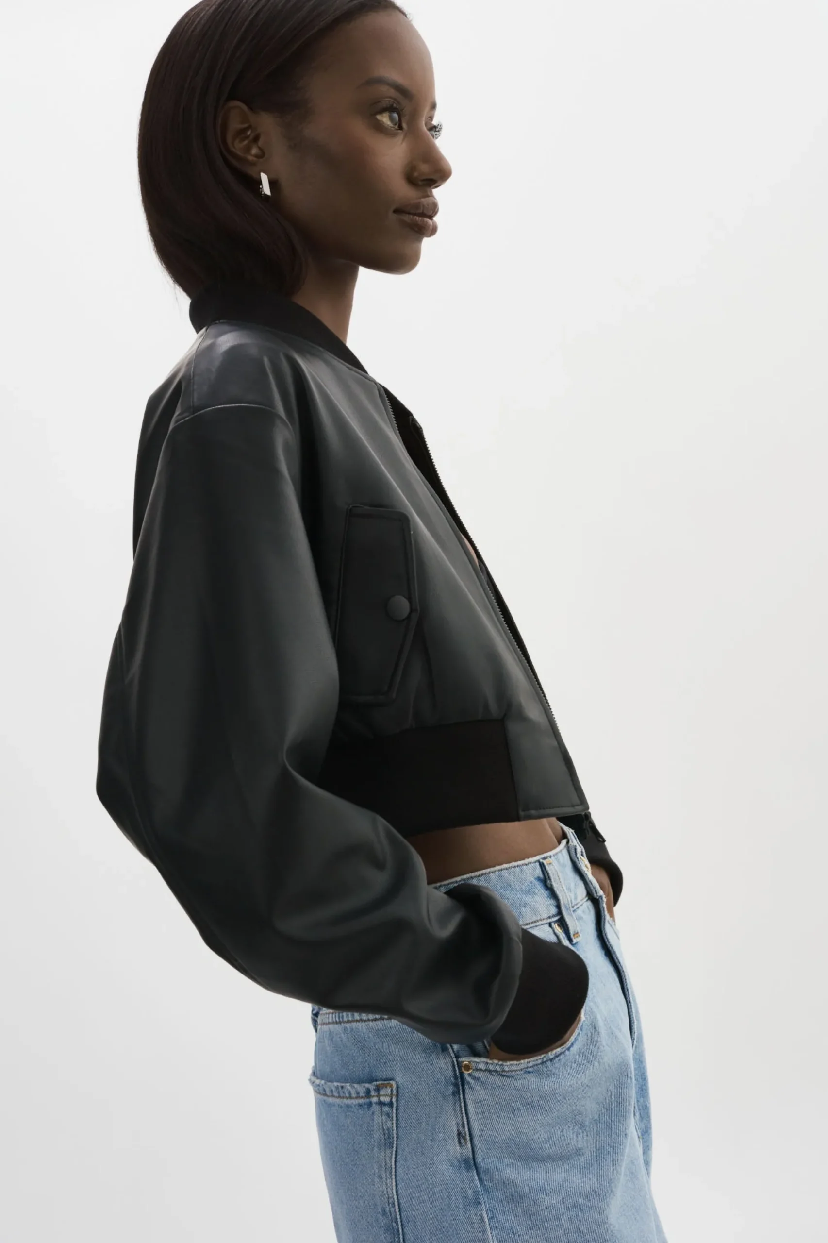 Discount LAMARQUE EVELIN | Faux Leather Cropped Bomber Black