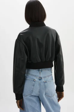 Discount LAMARQUE EVELIN | Faux Leather Cropped Bomber Black