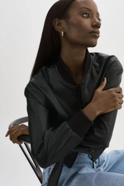 Discount LAMARQUE EVELIN | Faux Leather Cropped Bomber Black