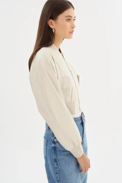 Hot LAMARQUE EVELIN | Faux Leather Cropped Bomber Bone
