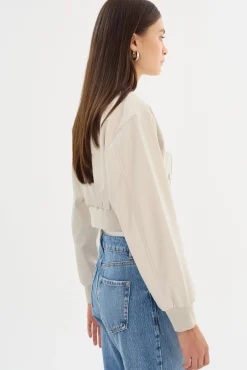 Hot LAMARQUE EVELIN | Faux Leather Cropped Bomber Bone