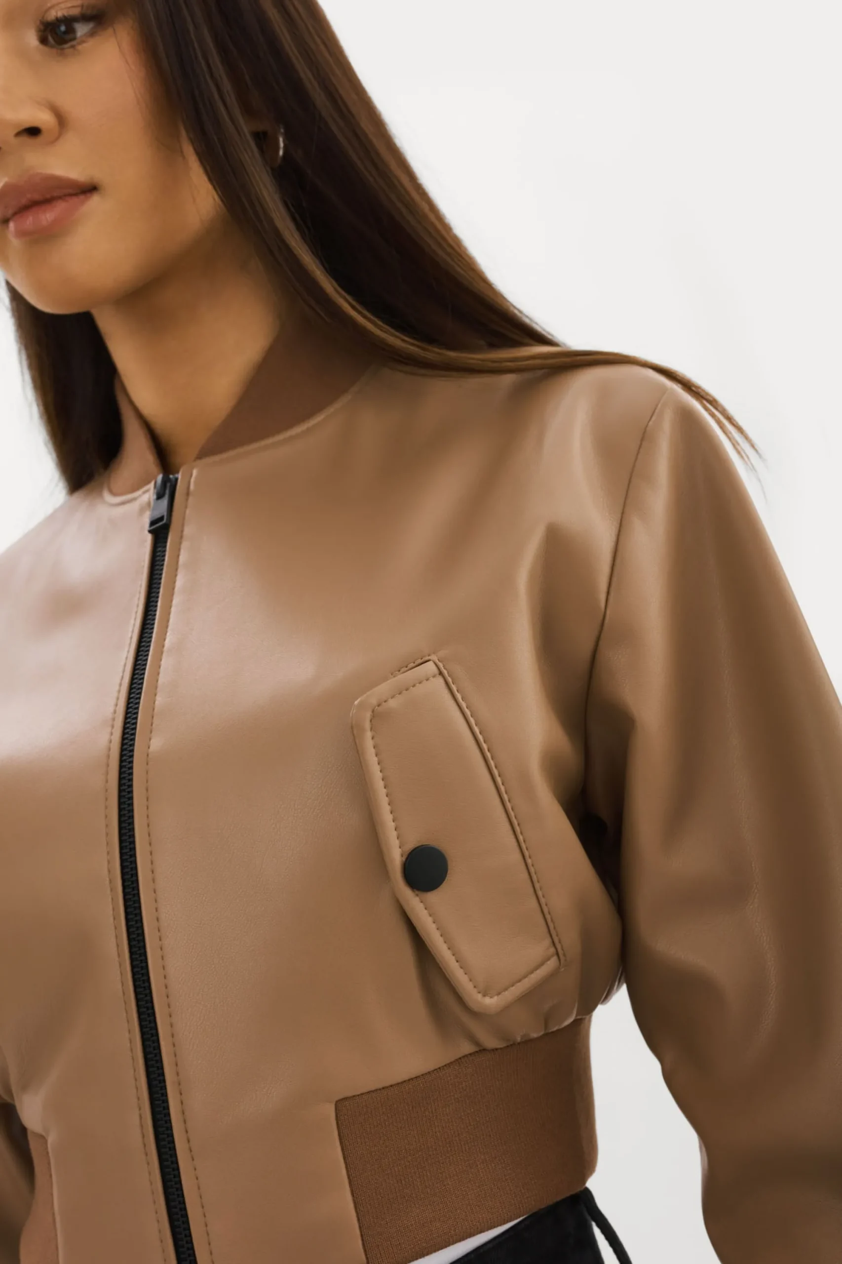 Store LAMARQUE EVELIN | Faux Leather Cropped Bomber Mocha