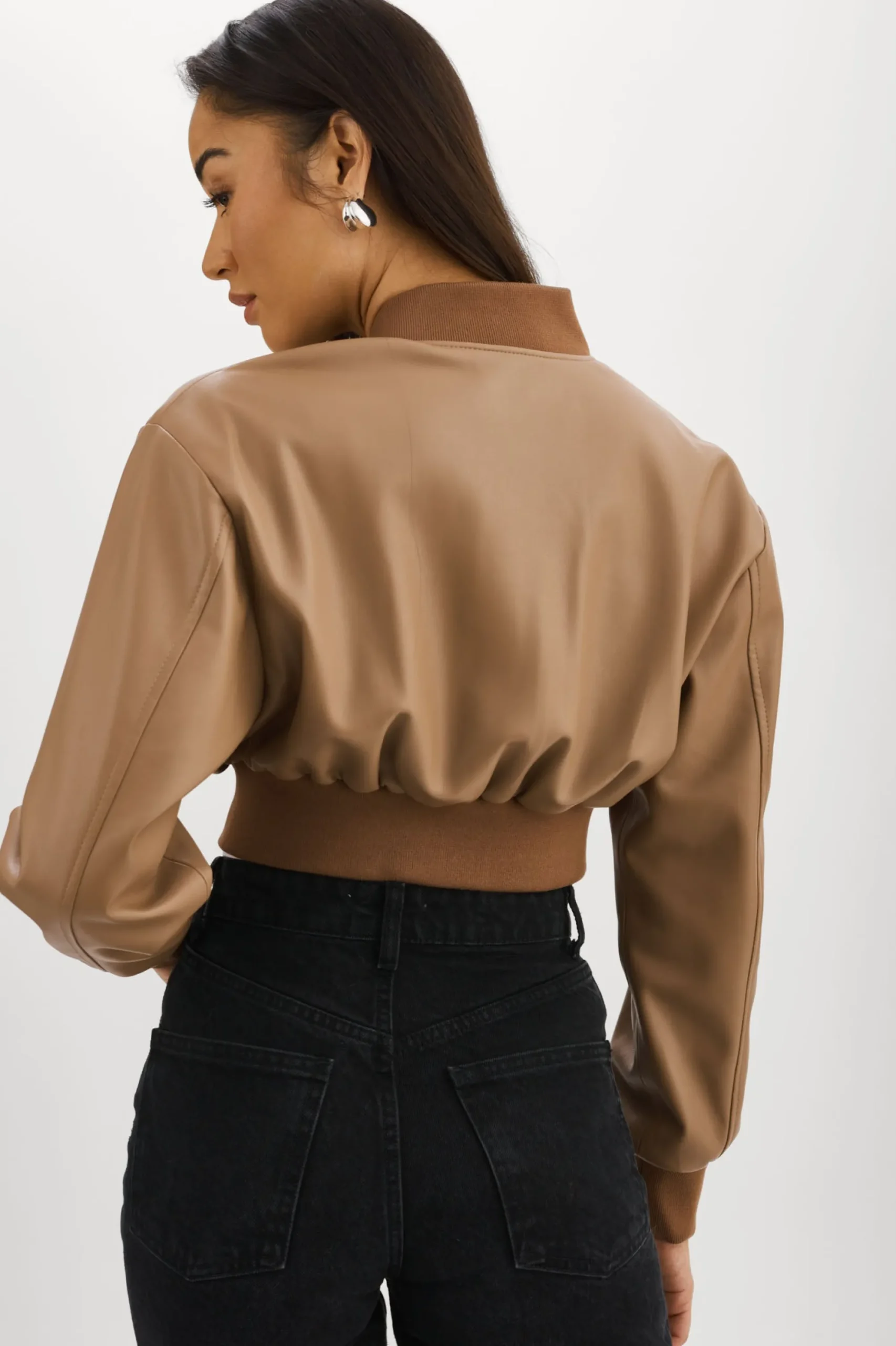 Store LAMARQUE EVELIN | Faux Leather Cropped Bomber Mocha