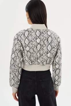 Hot LAMARQUE EVELIN | Faux Leather Cropped Bomber Python Print