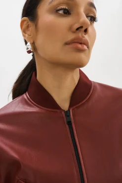 New LAMARQUE EVELIN | Faux Leather Cropped Bomber Syrah