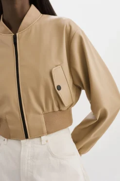 Shop LAMARQUE EVELIN | Faux Leather Cropped Bomber Wheat