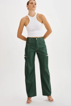Store LAMARQUE FALEEN | Faux Leather Loose Pants Alpine Green