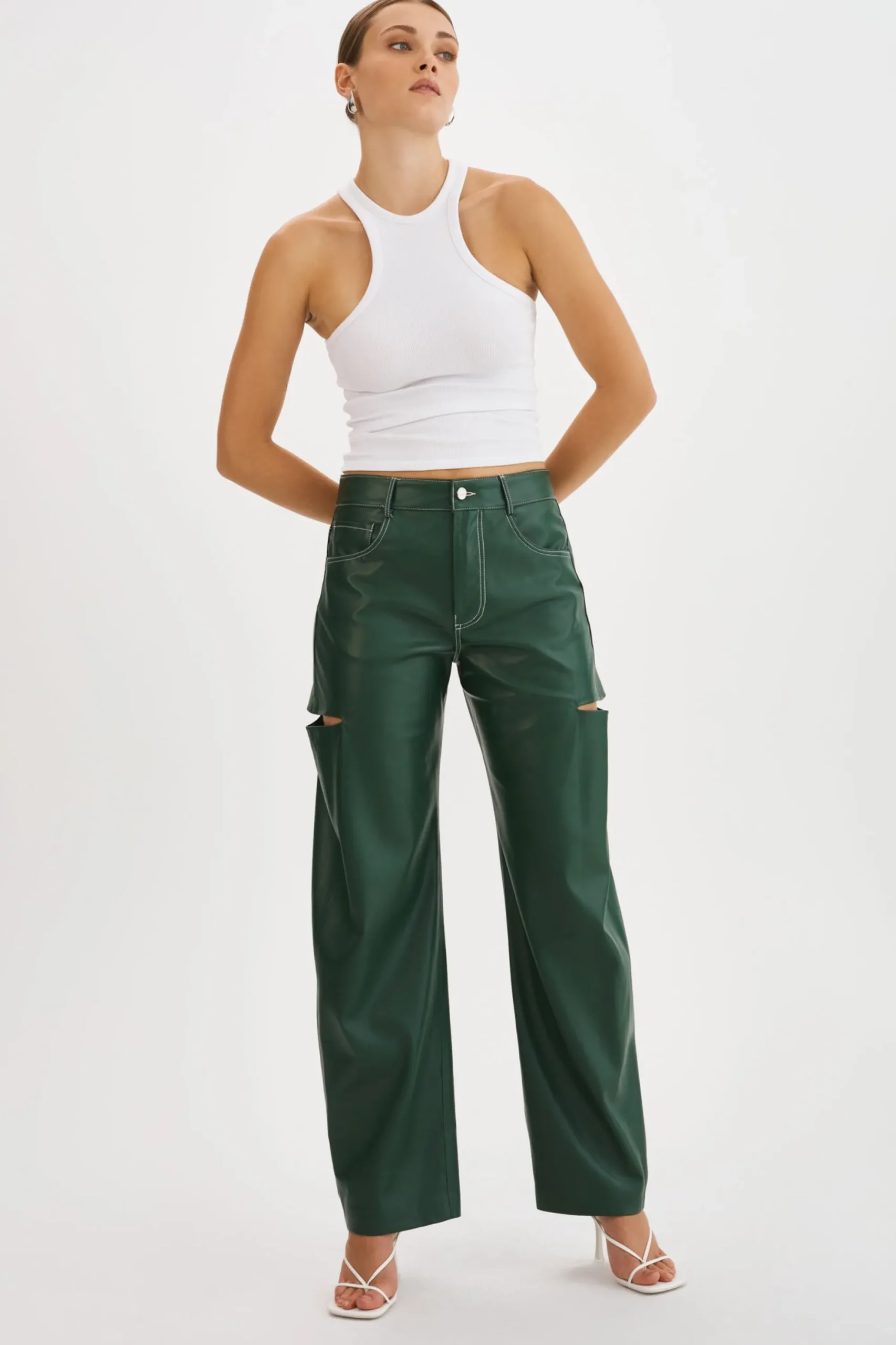 Store LAMARQUE FALEEN | Faux Leather Loose Pants Alpine Green