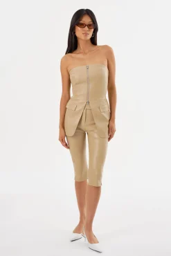 Sale LAMARQUE FAYA | Faux Leather Capri Pants Wheat