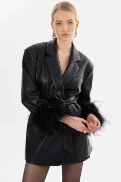 Sale LAMARQUE GALIA | Feather Trim Blazer Black