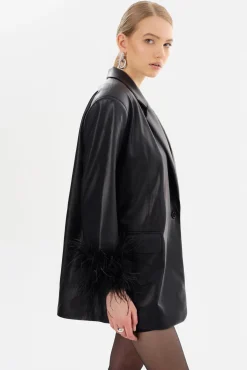 Sale LAMARQUE GALIA | Feather Trim Blazer Black