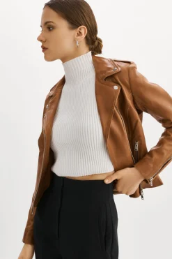Cheap LAMARQUE HARPER | Fitted Leather Biker Jacket Luggage