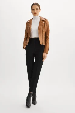 Cheap LAMARQUE HARPER | Fitted Leather Biker Jacket Luggage