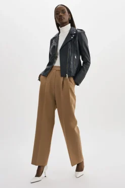 Clearance LAMARQUE HARPER | Fitted Leather Biker Jacket Navy