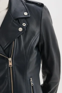Clearance LAMARQUE HARPER | Fitted Leather Biker Jacket Navy