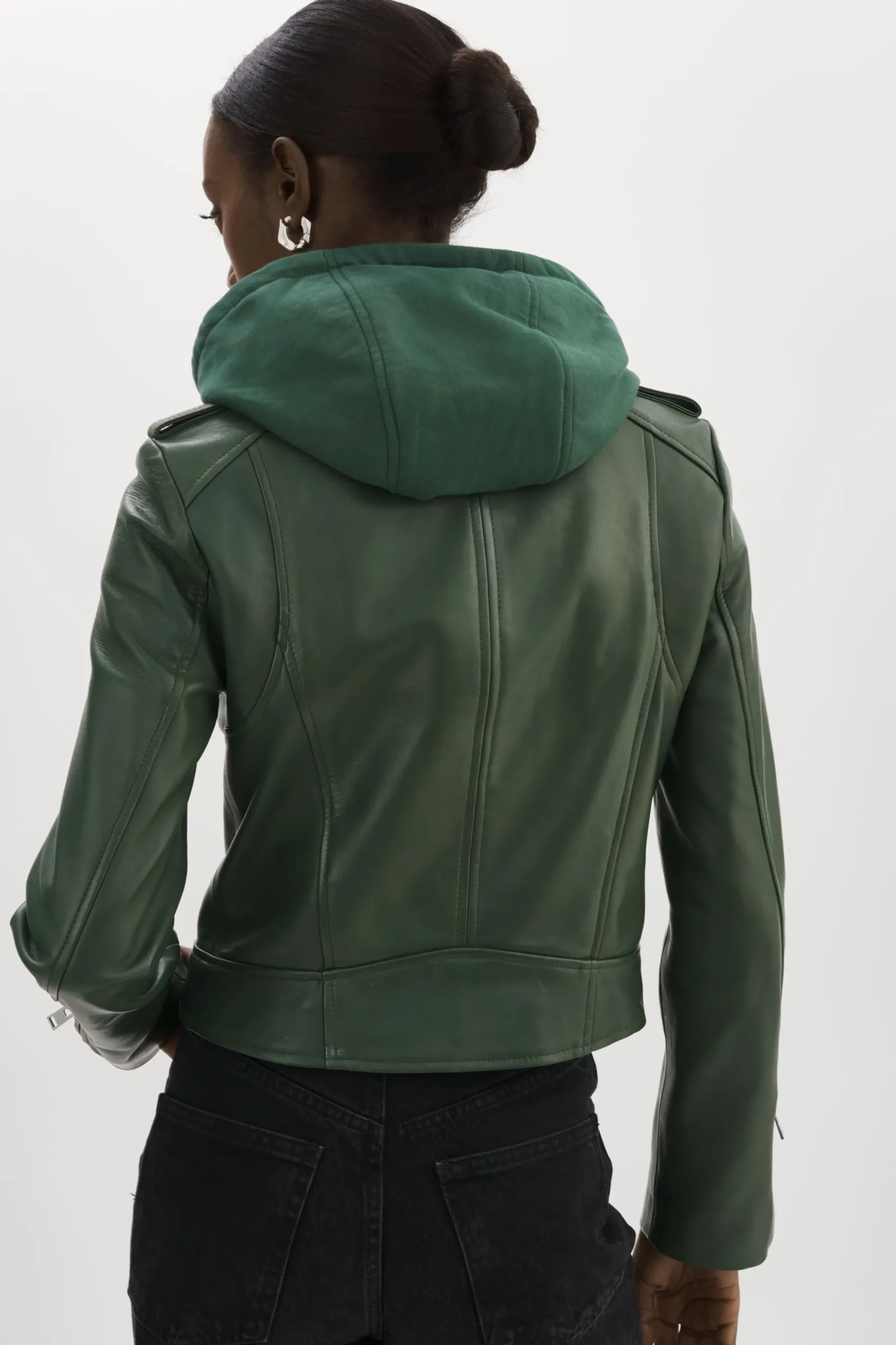 Flash Sale LAMARQUE HOLY | Leather Biker Jacket With Removable Hood Alpine Green