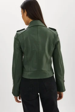 Flash Sale LAMARQUE HOLY | Leather Biker Jacket With Removable Hood Alpine Green