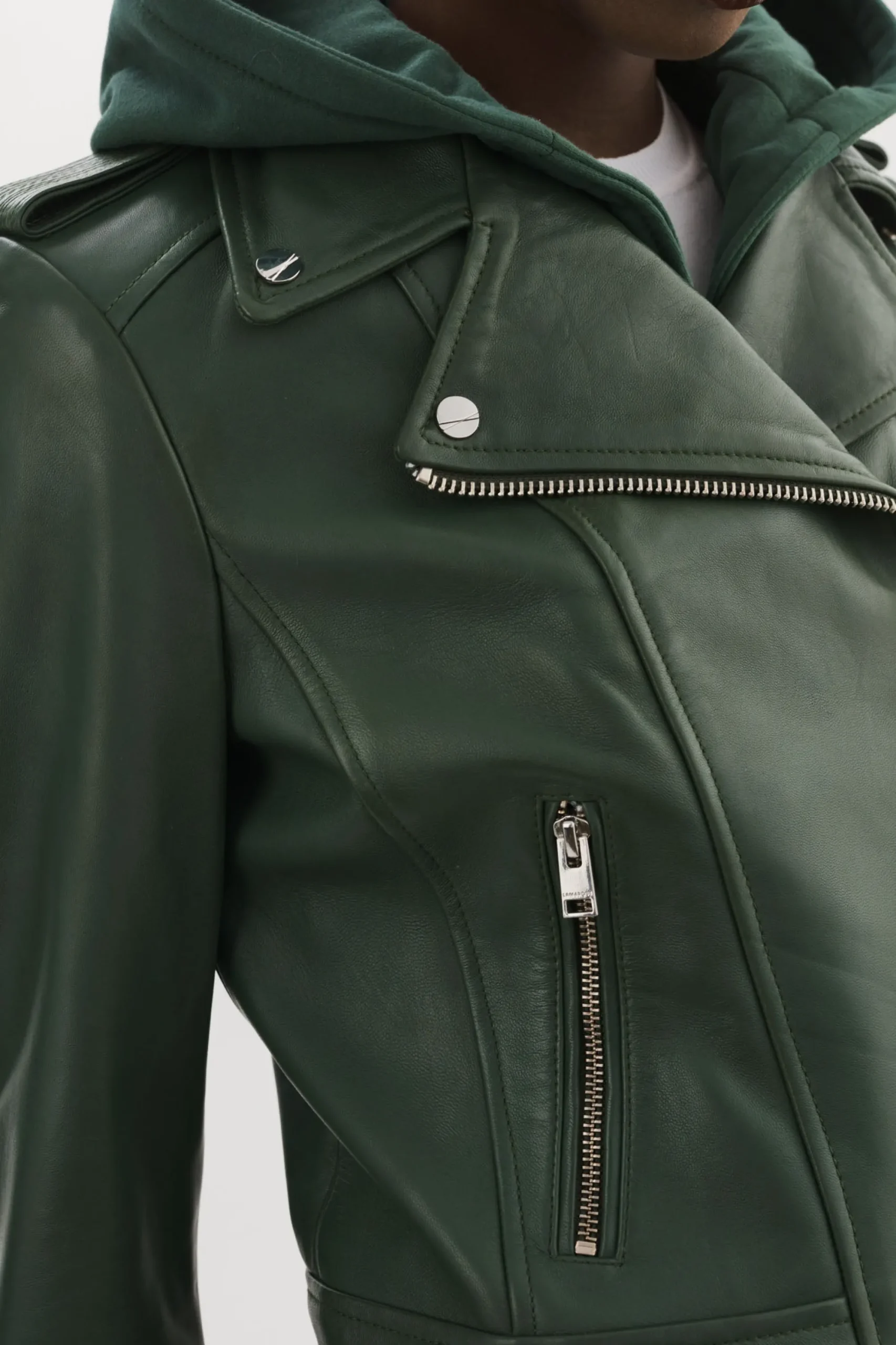 Flash Sale LAMARQUE HOLY | Leather Biker Jacket With Removable Hood Alpine Green