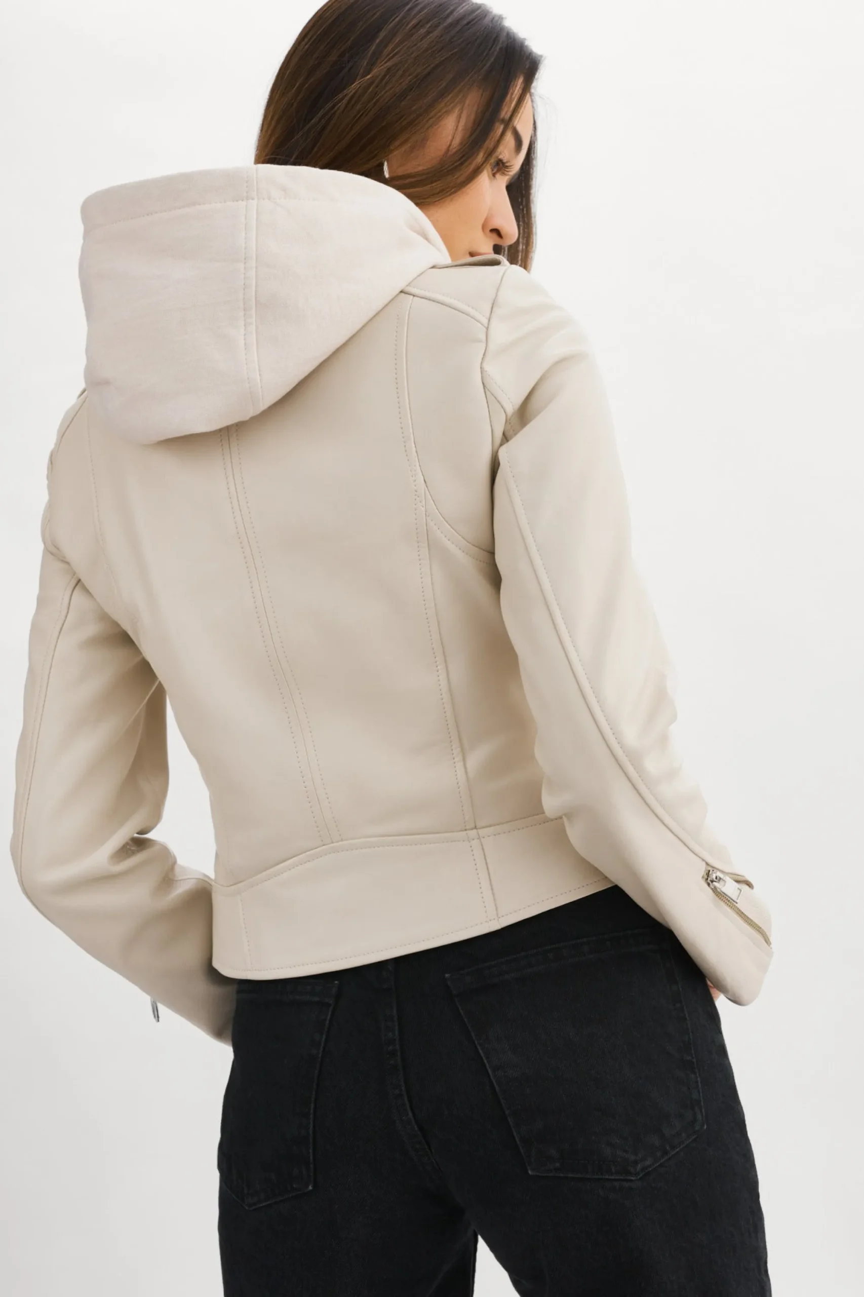 Flash Sale LAMARQUE HOLY | Leather Biker Jacket With Removable Hood Bone