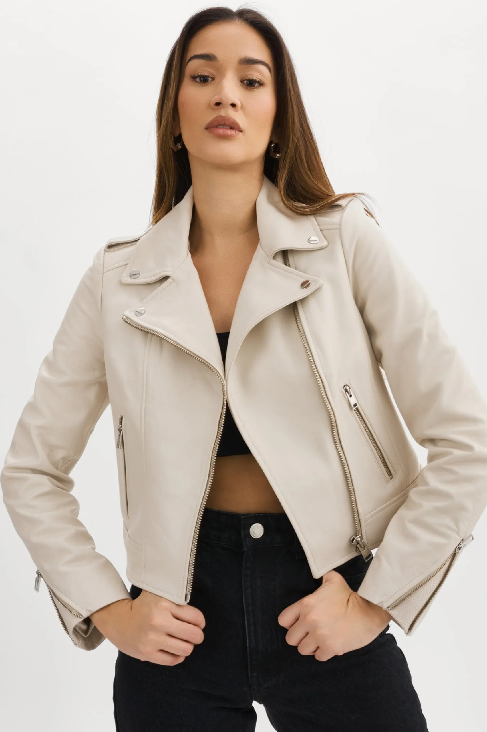 Flash Sale LAMARQUE HOLY | Leather Biker Jacket With Removable Hood Bone