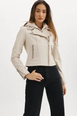 Flash Sale LAMARQUE HOLY | Leather Biker Jacket With Removable Hood Bone