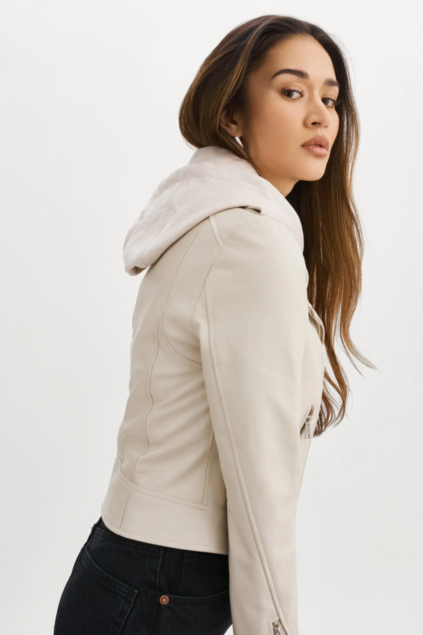 Flash Sale LAMARQUE HOLY | Leather Biker Jacket With Removable Hood Bone