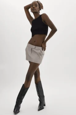 Outlet LAMARQUE INAYA | Leather Micro Mini Skirt Ash Grey
