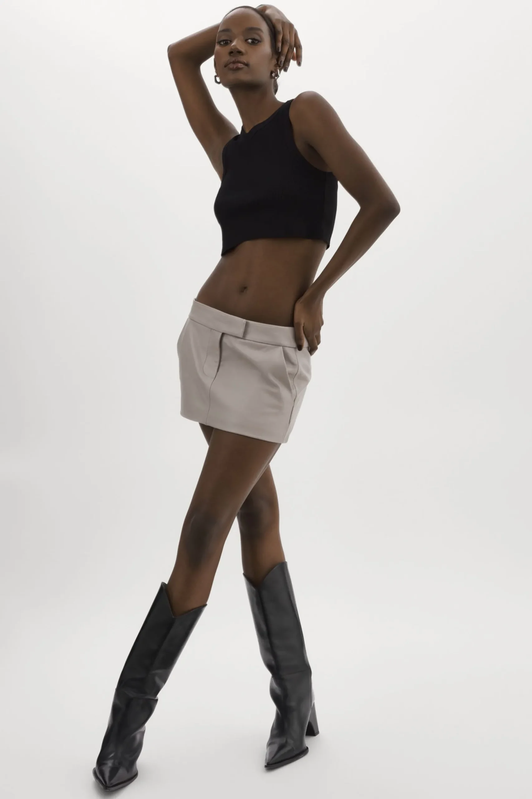 Outlet LAMARQUE INAYA | Leather Micro Mini Skirt Ash Grey