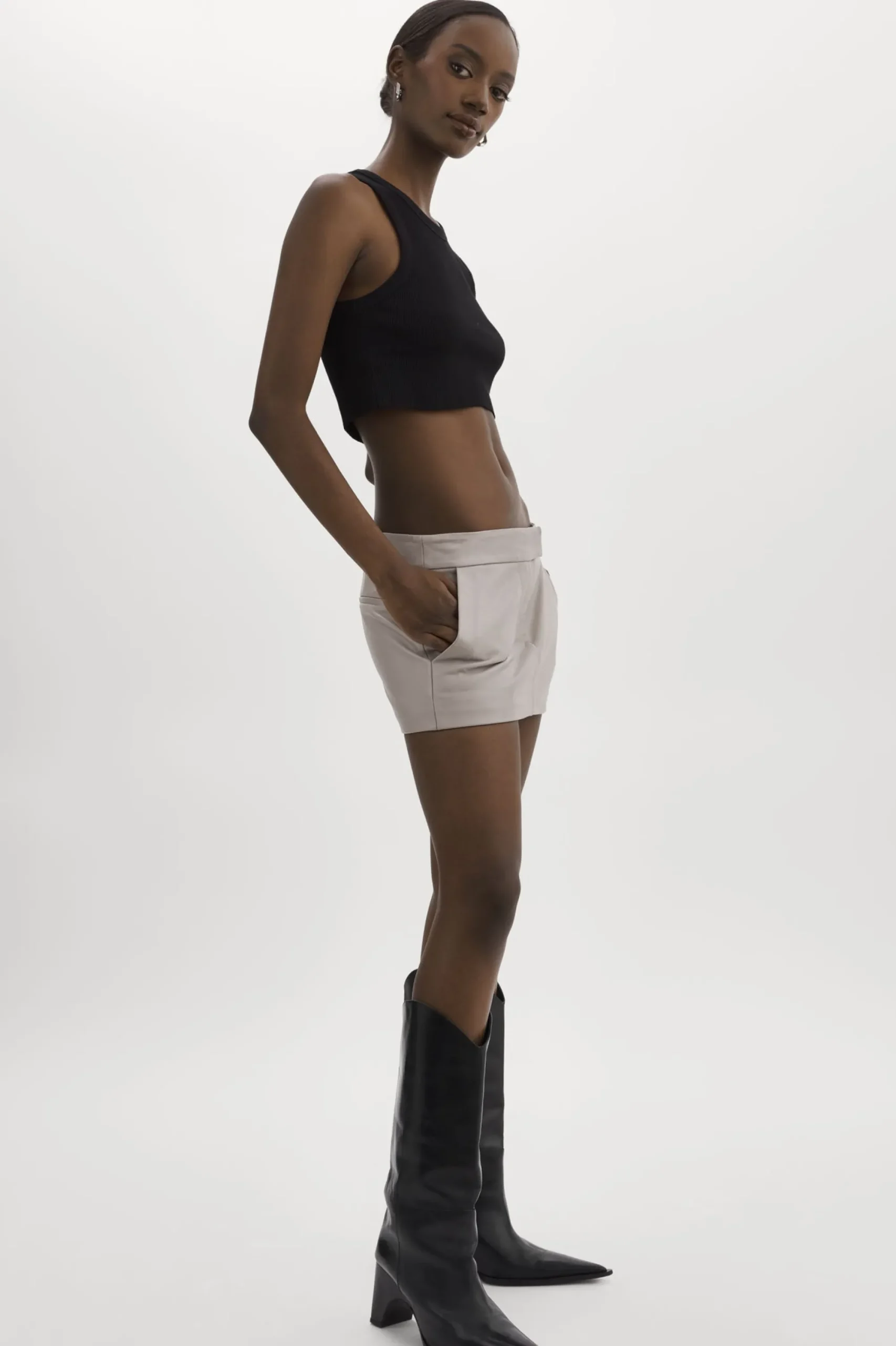 Outlet LAMARQUE INAYA | Leather Micro Mini Skirt Ash Grey
